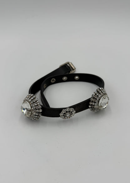 Miu Miu Choker in Pelle con Cristalli Oversize Marrone Scuro