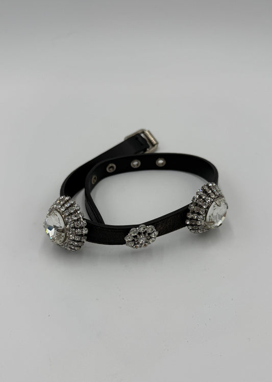 Miu Miu Choker in Pelle con Cristalli Oversize Marrone Scuro - Pally Vintage Closet
