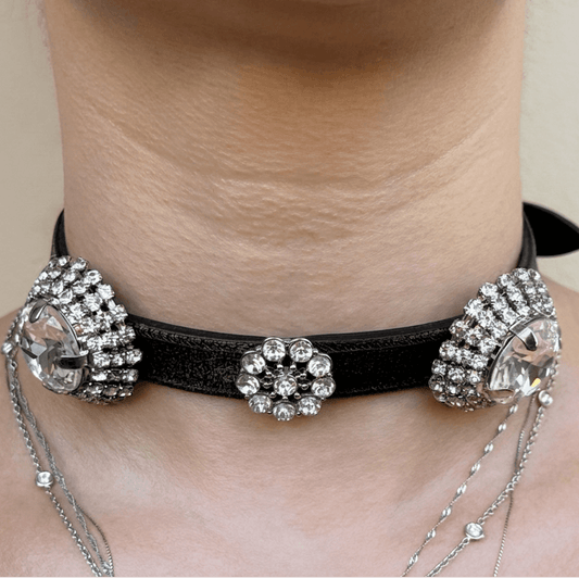 Miu Miu Choker in Pelle con Cristalli Oversize Marrone Scuro - Pally Vintage Closet