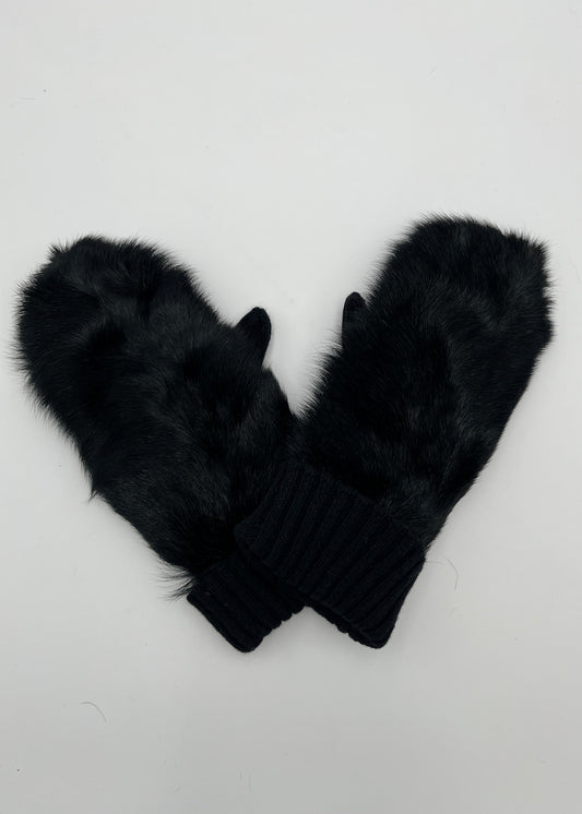 Miu Miu Guanti in Pelliccia e Cachemire Neri