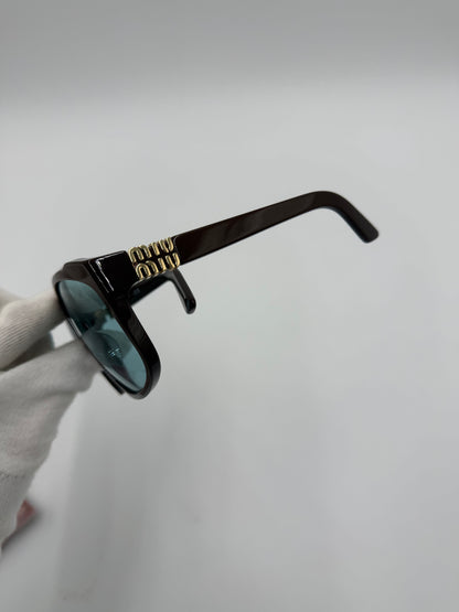 Miu Miu Occhiali da Sole Oversize in Acetato Marrone - Pally Vintage Closet