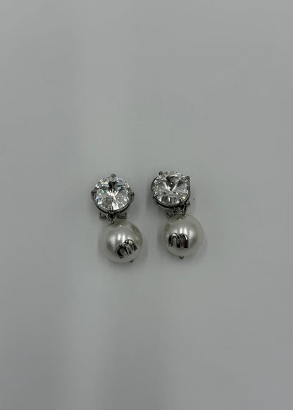 Miu Miu Orecchini Clip Argento e Perle a Goccia