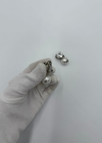 Miu Miu Orecchini Clip Argento e Perle a Goccia