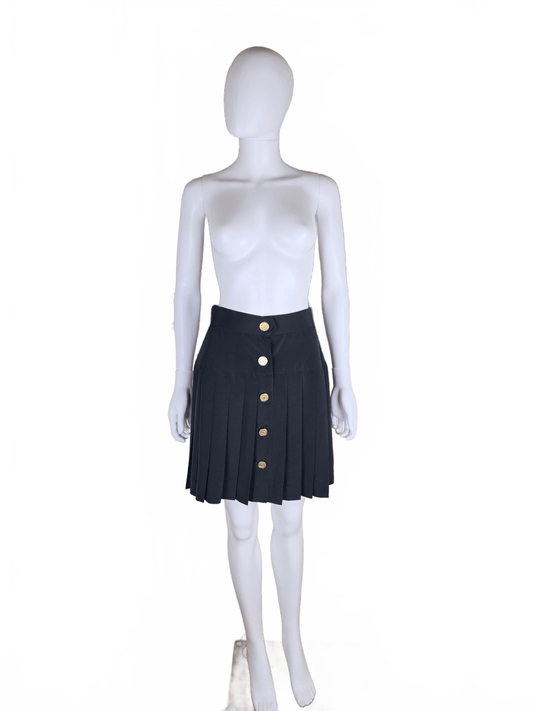 Moschino Cheap and Chic Gonna Vintage a Pieghe con Bottoni Gioiello Dorati Nera - Pally Vintage Closet