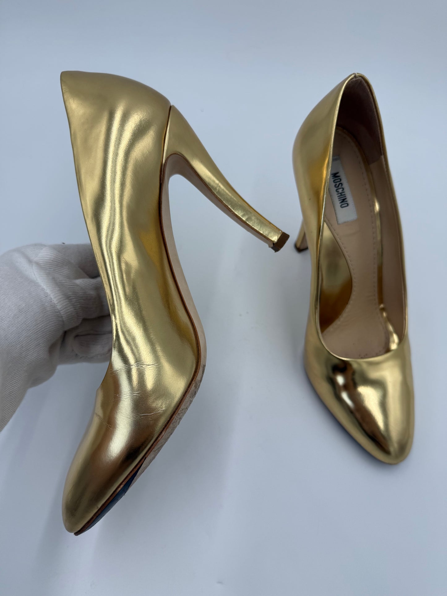 Moschino Décolleté Vintage Specchio in Pelle Oro