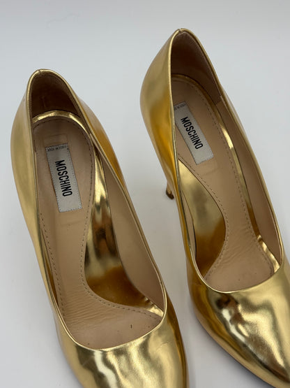Moschino Décolleté Vintage Specchio in Pelle Oro