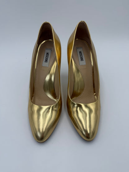Moschino Décolleté Vintage Specchio in Pelle Oro