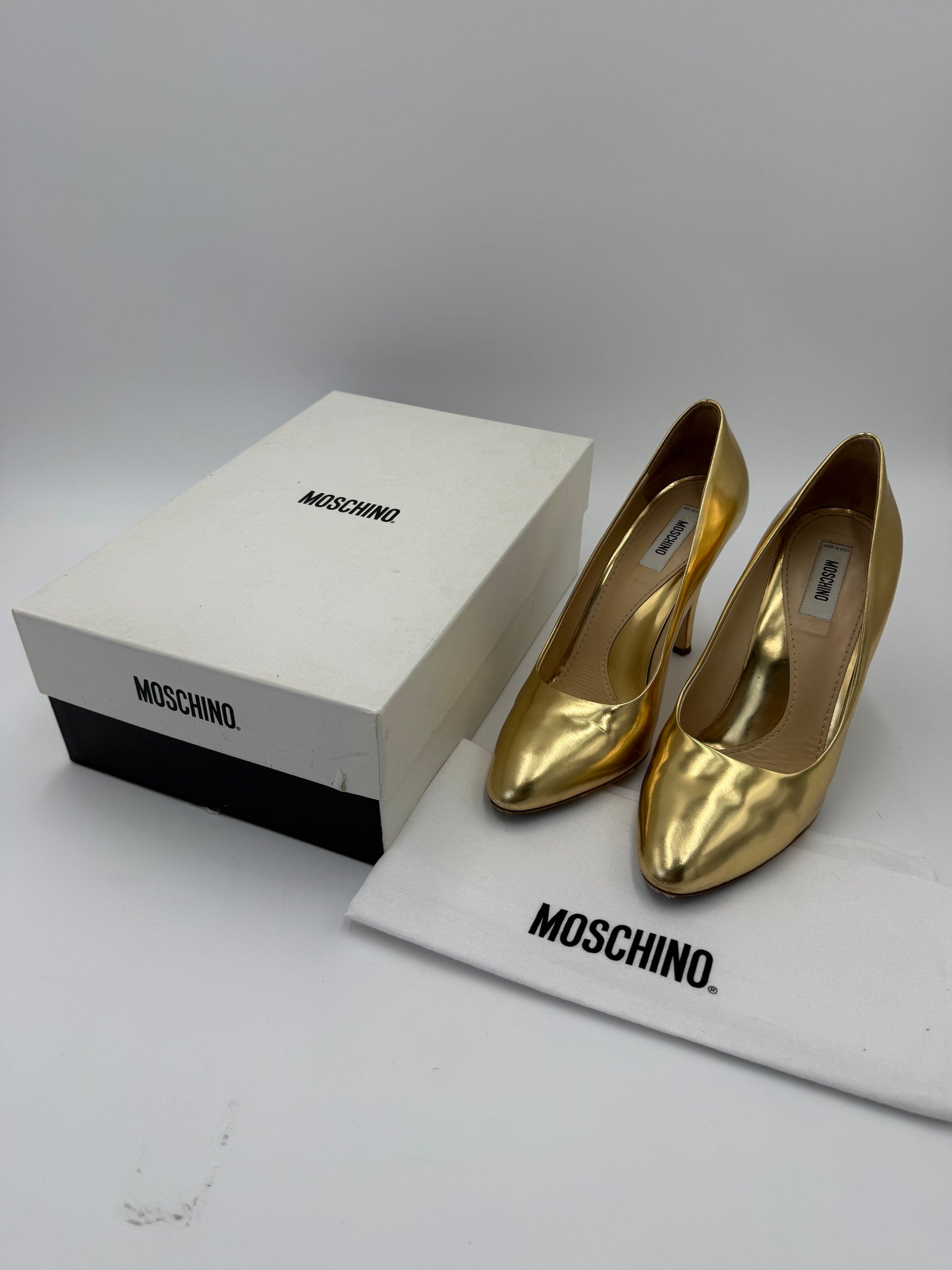 Moschino Décolleté Vintage Specchio in Pelle Oro