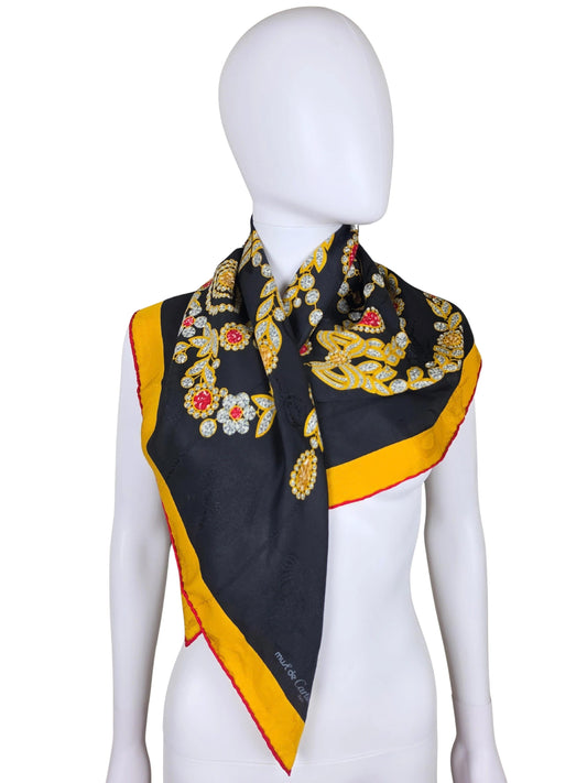 Must de Cartier Foulard Vintage con Stampa Gioiello Nero e Giallo - Pally Vintage Closet