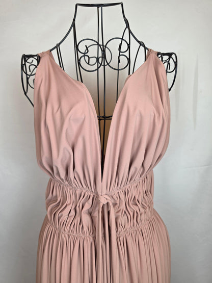 Norma Kamali Abito Midi Asimmetrico con Scollo Profondo Rosa Cipria - Pally Vintage Closet