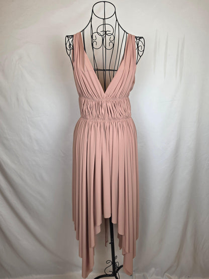 Norma Kamali Abito Midi Asimmetrico con Scollo Profondo Rosa Cipria - Pally Vintage Closet