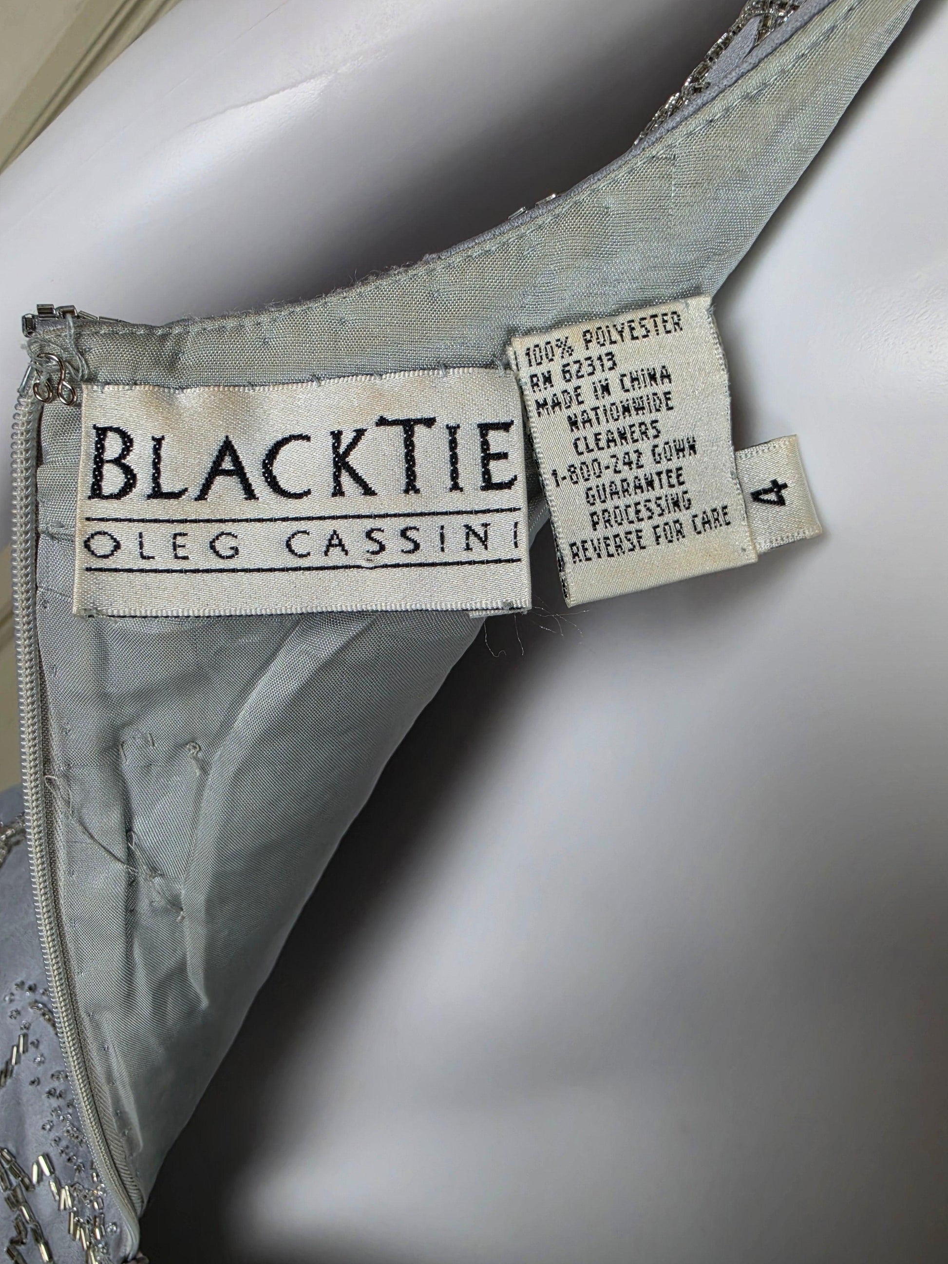 Oleg Cassini Black Tie Abito da Sera Vintage Ghiaccio con Ricami Floreali Grigio - Pally Vintage Closet