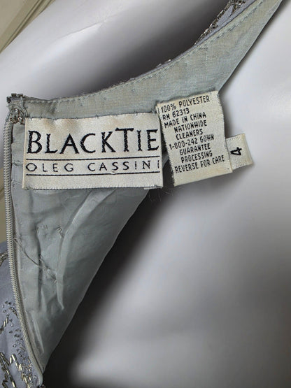 Oleg Cassini Black Tie Abito da Sera Vintage Ghiaccio con Ricami Floreali Grigio - Pally Vintage Closet