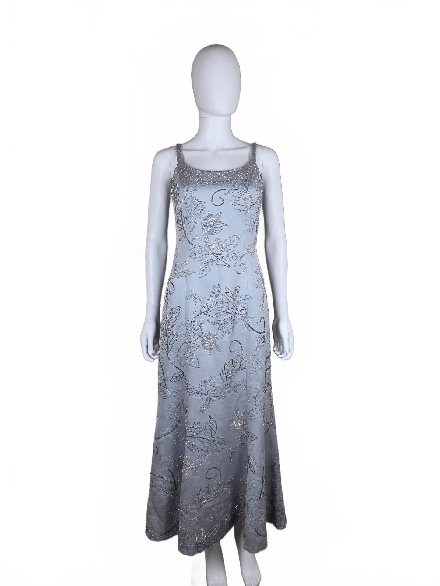 Oleg Cassini Black Tie Abito da Sera Vintage Ghiaccio con Ricami Floreali Grigio - Pally Vintage Closet