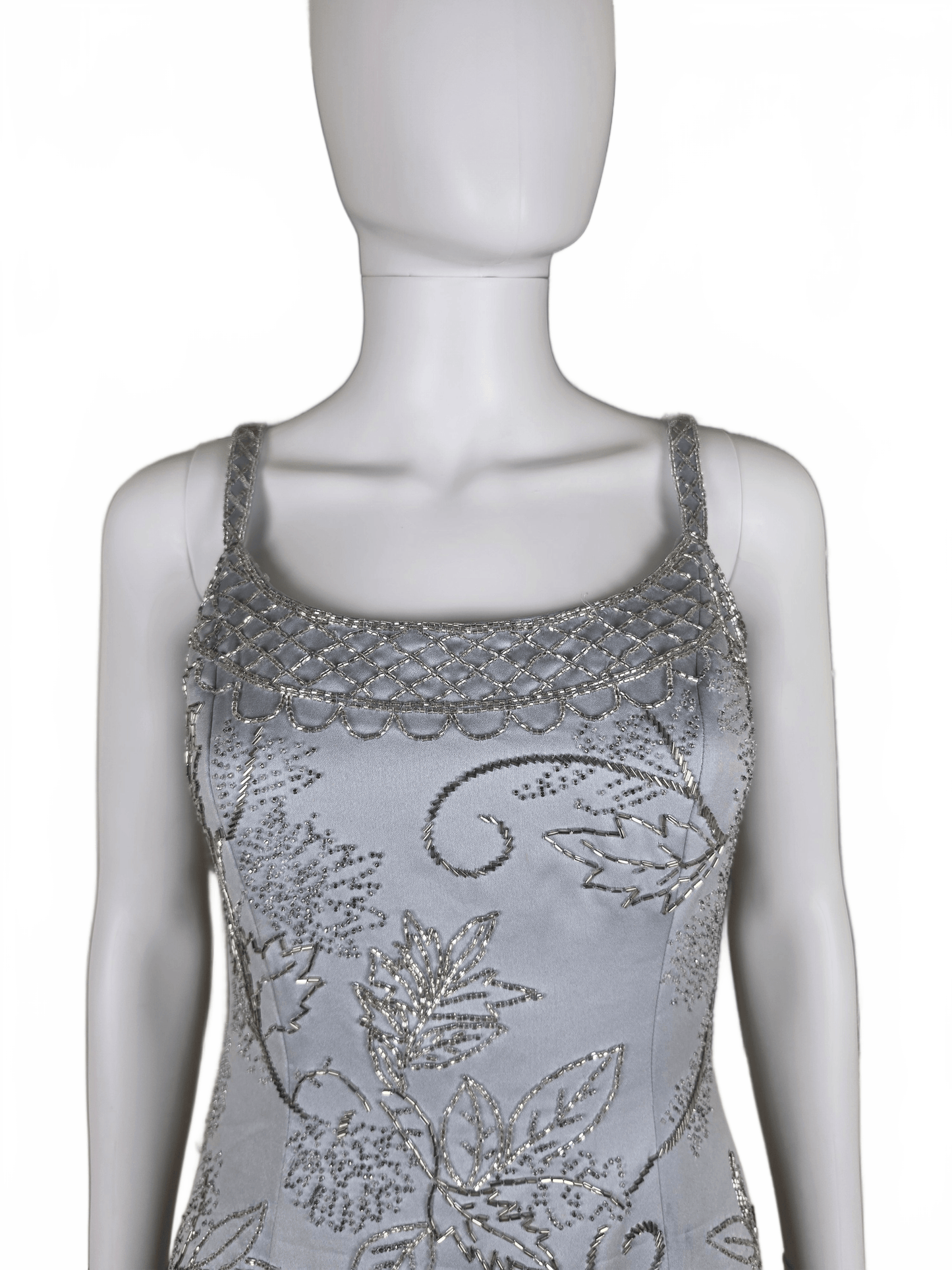 Oleg Cassini Black Tie Abito da Sera Vintage Ghiaccio con Ricami Floreali Grigio - Pally Vintage Closet