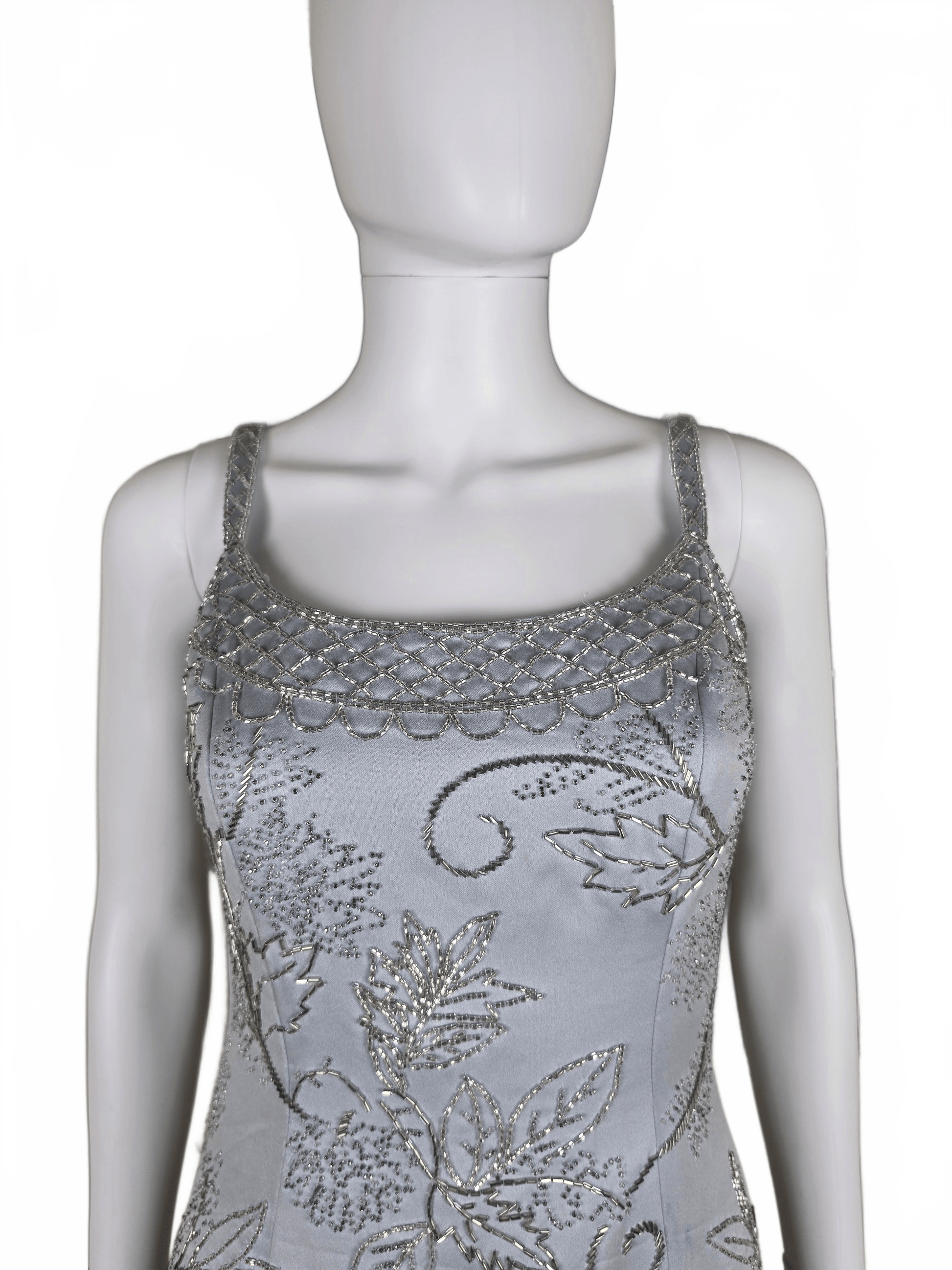 Oleg Cassini Black Tie Abito da Sera Vintage Ghiaccio con Ricami Floreali Grigio - Pally Vintage Closet