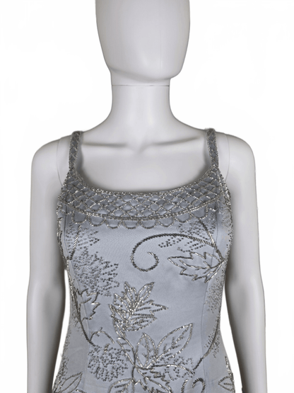 Oleg Cassini Black Tie Abito da Sera Vintage Ghiaccio con Ricami Floreali Grigio - Pally Vintage Closet
