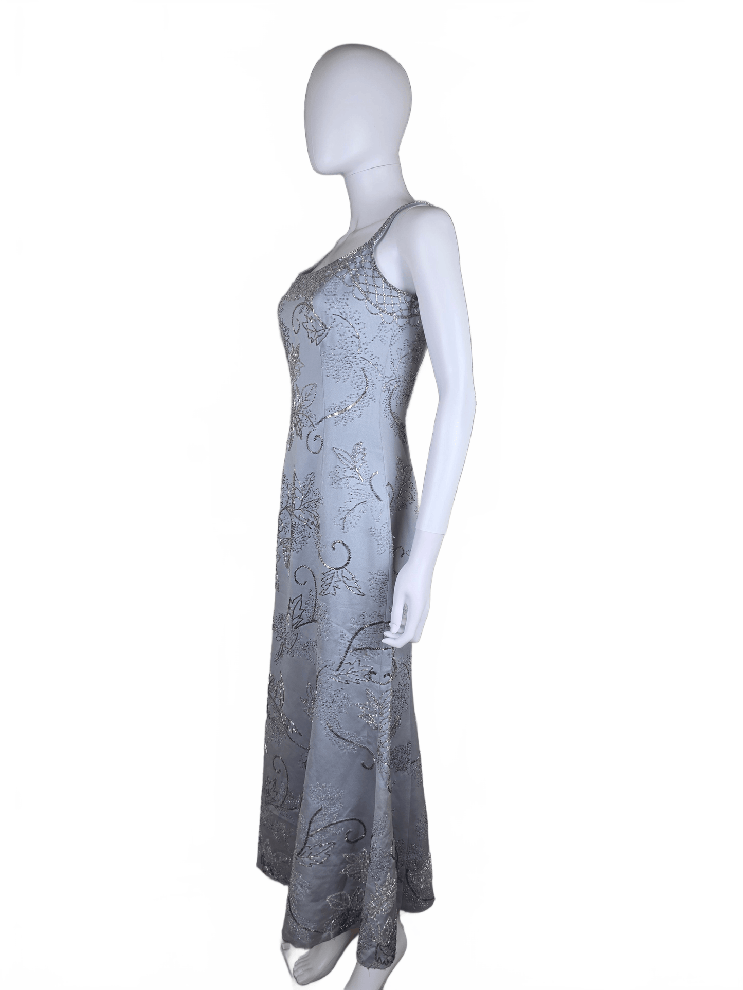 Oleg Cassini Black Tie Abito da Sera Vintage Ghiaccio con Ricami Floreali Grigio - Pally Vintage Closet