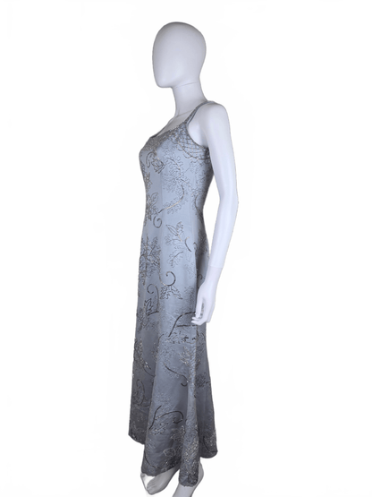 Oleg Cassini Black Tie Abito da Sera Vintage Ghiaccio con Ricami Floreali Grigio - Pally Vintage Closet