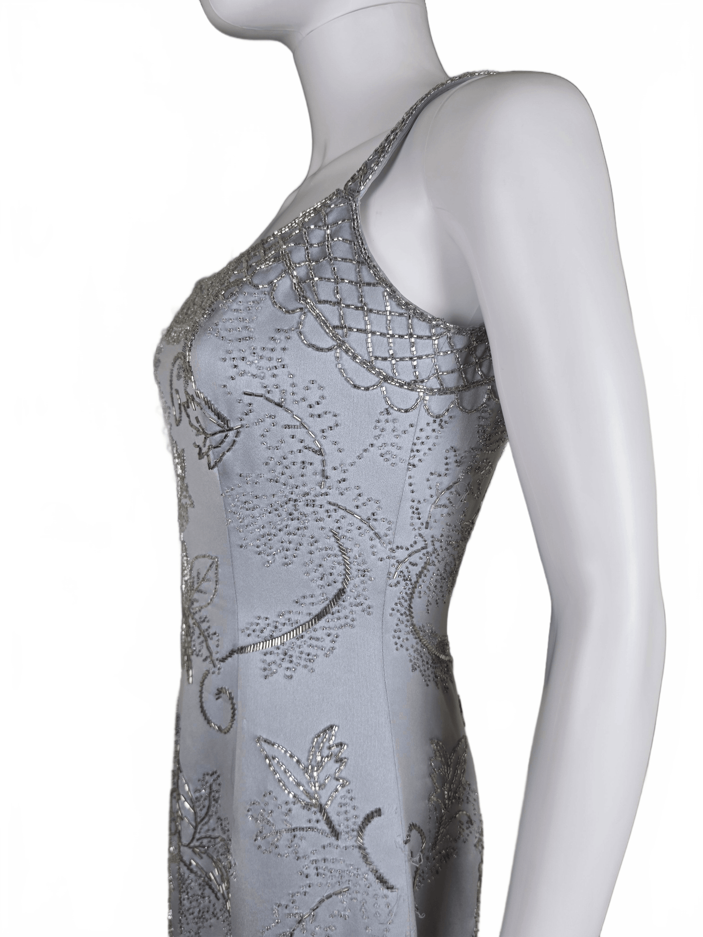 Oleg Cassini Black Tie Abito da Sera Vintage Ghiaccio con Ricami Floreali Grigio - Pally Vintage Closet