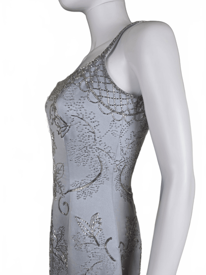 Oleg Cassini Black Tie Abito da Sera Vintage Ghiaccio con Ricami Floreali Grigio - Pally Vintage Closet