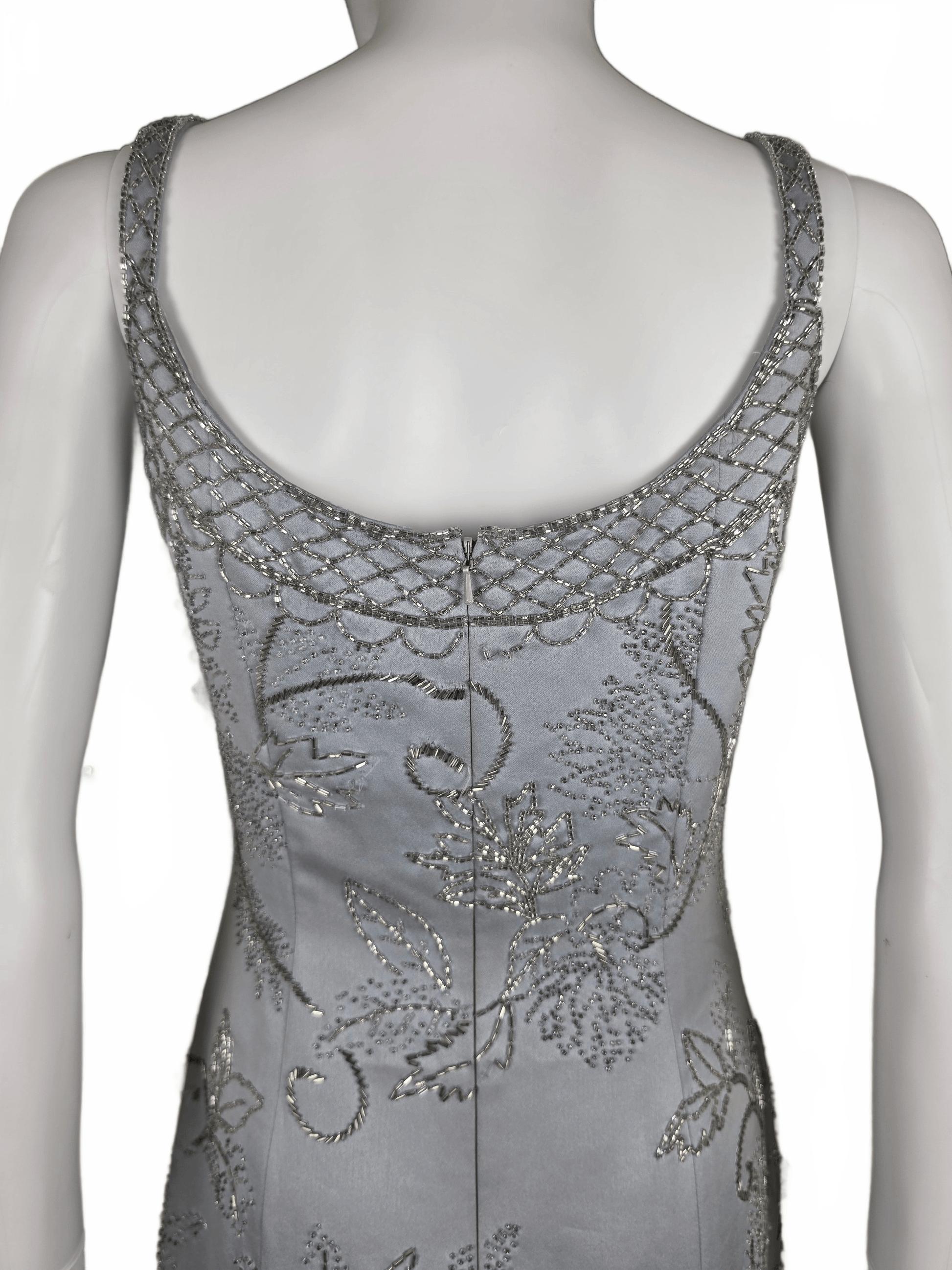 Oleg Cassini Black Tie Abito da Sera Vintage Ghiaccio con Ricami Floreali Grigio - Pally Vintage Closet