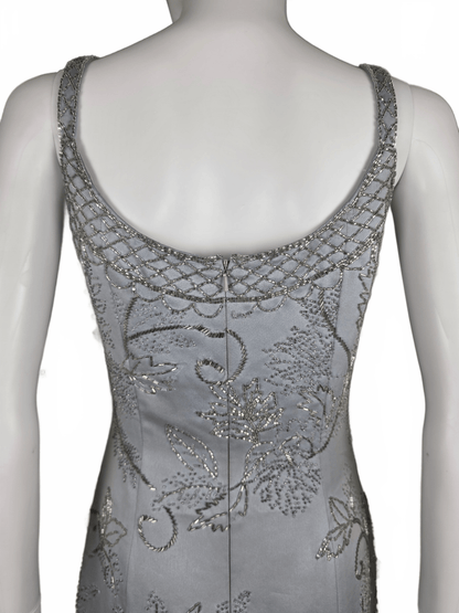Oleg Cassini Black Tie Abito da Sera Vintage Ghiaccio con Ricami Floreali Grigio - Pally Vintage Closet