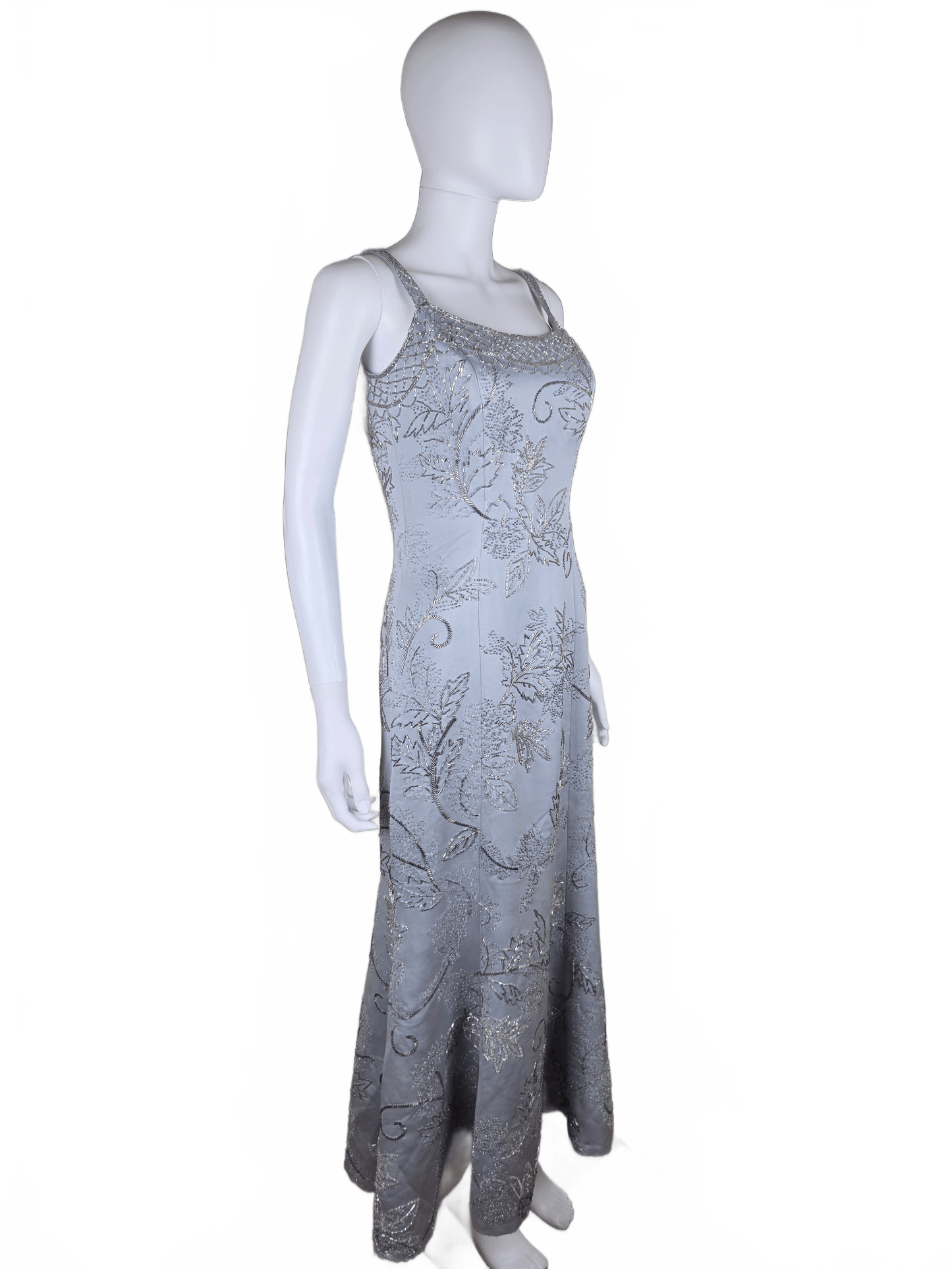 Oleg Cassini Black Tie Abito da Sera Vintage Ghiaccio con Ricami Floreali Grigio - Pally Vintage Closet