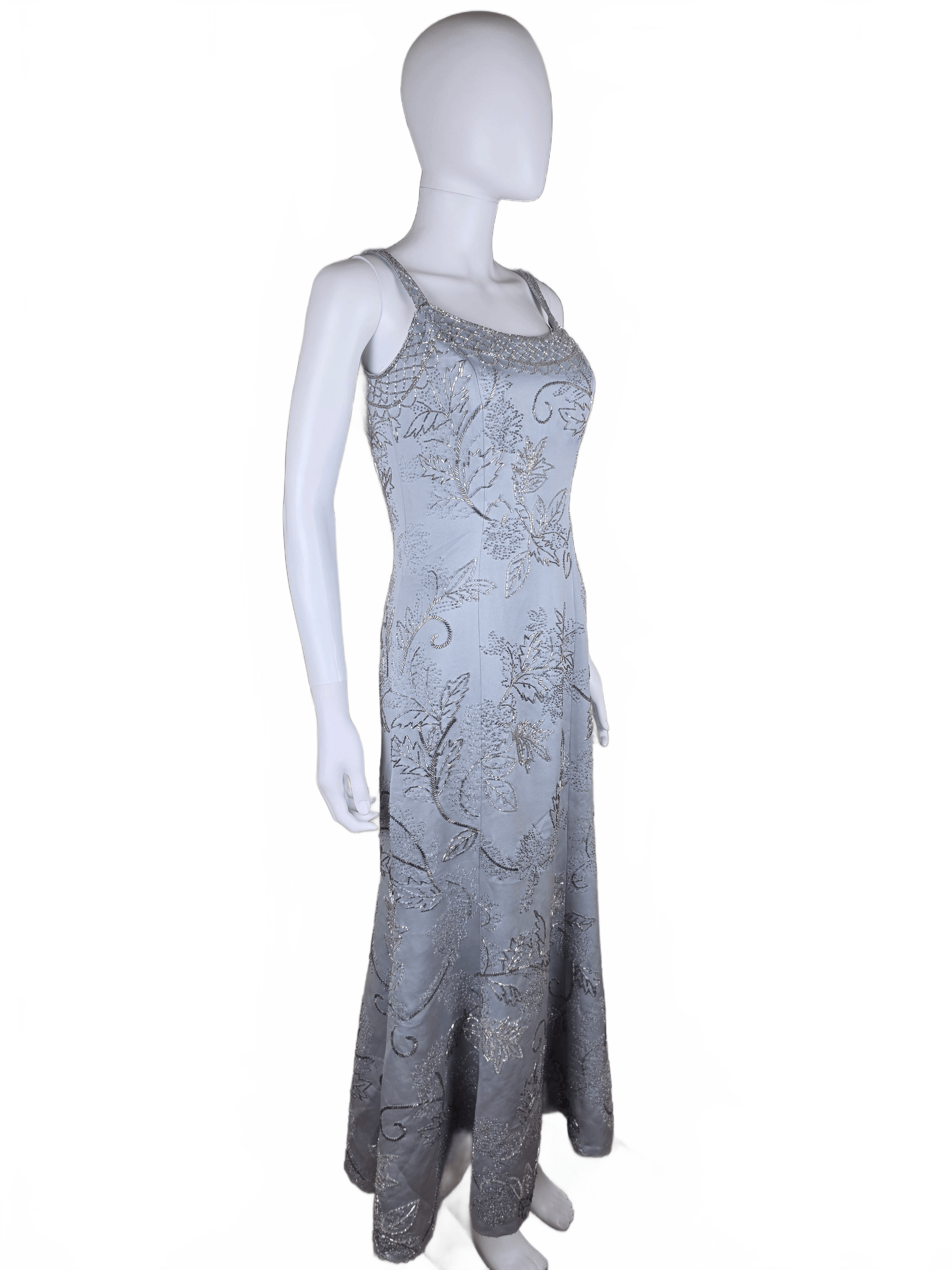 Oleg Cassini Black Tie Abito da Sera Vintage Ghiaccio con Ricami Floreali Grigio - Pally Vintage Closet