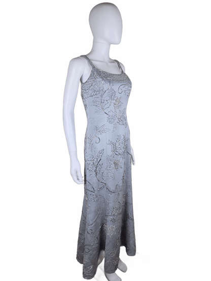 Oleg Cassini Black Tie Abito da Sera Vintage Ghiaccio con Ricami Floreali Grigio - Pally Vintage Closet
