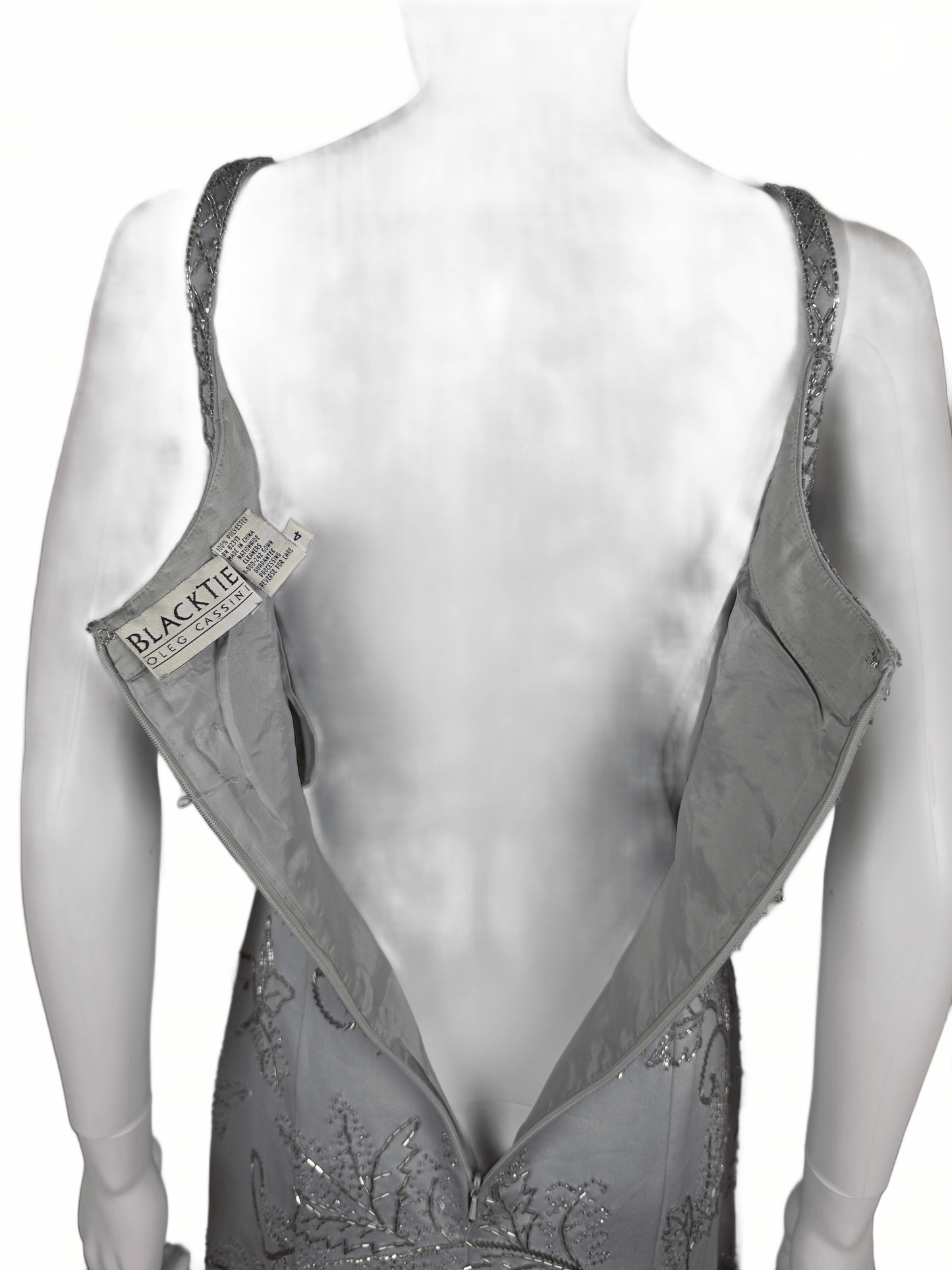 Oleg Cassini Black Tie Abito da Sera Vintage Ghiaccio con Ricami Floreali Grigio - Pally Vintage Closet