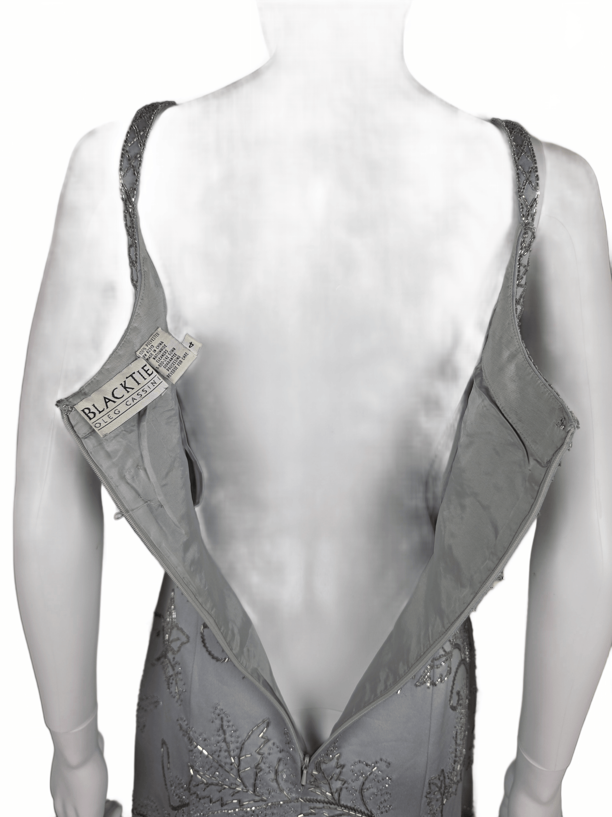 Oleg Cassini Black Tie Abito da Sera Vintage Ghiaccio con Ricami Floreali Grigio - Pally Vintage Closet