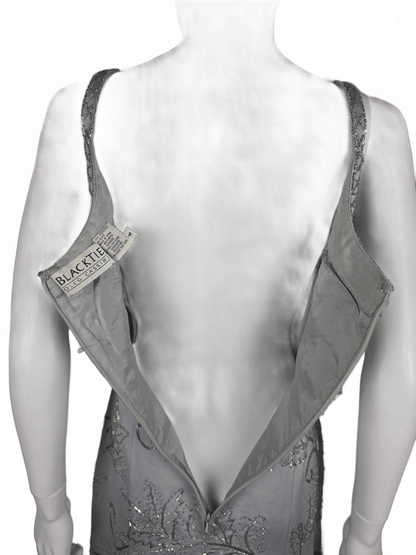 Oleg Cassini Black Tie Abito da Sera Vintage Ghiaccio con Ricami Floreali Grigio - Pally Vintage Closet