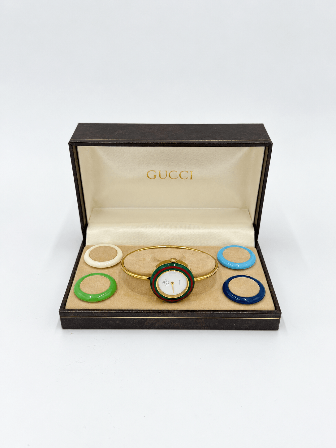 Gucci Orologio Vintage 1100-L con Ghiere Intercambiabili Placcato Oro