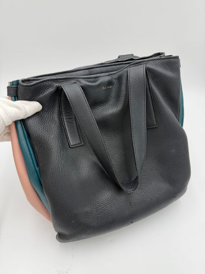 Paul Smith Borsa Tote Concertina in Pelle Martellata Color-Block Blu Navy - Pally Vintage Closet