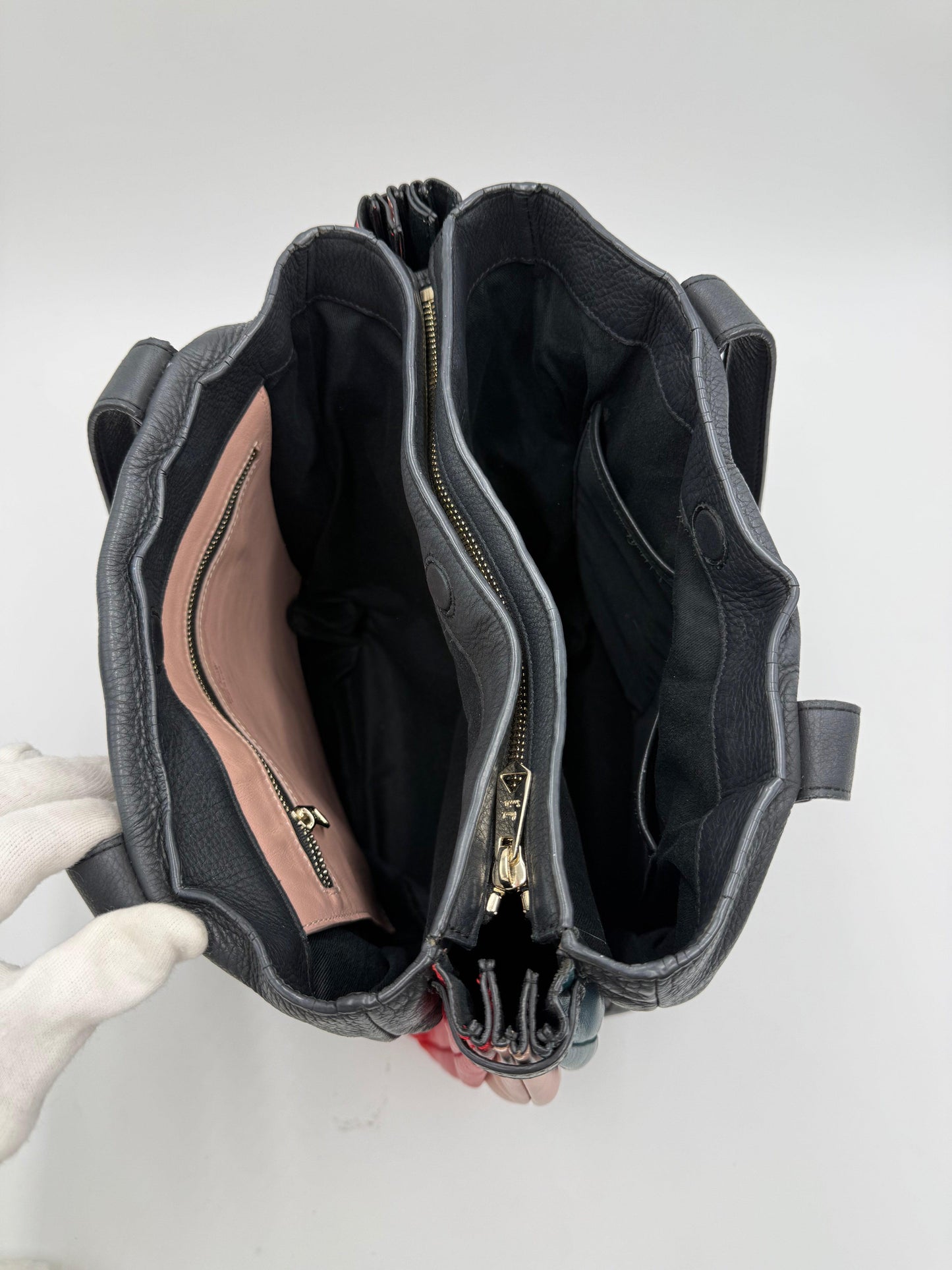 Paul Smith Borsa Tote Concertina in Pelle Martellata Color-Block Blu Navy - Pally Vintage Closet