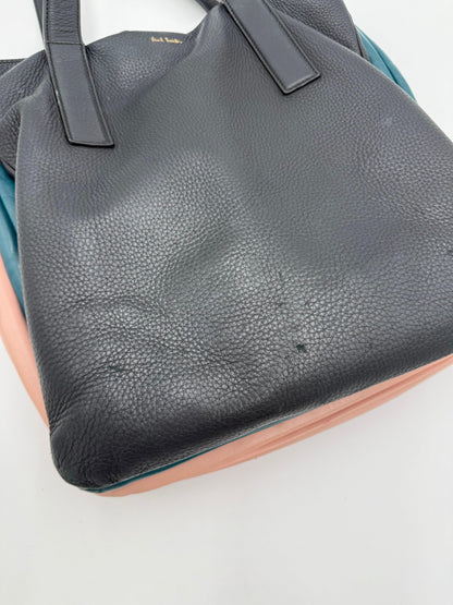 Paul Smith Borsa Tote Concertina in Pelle Martellata Color-Block Blu Navy - Pally Vintage Closet
