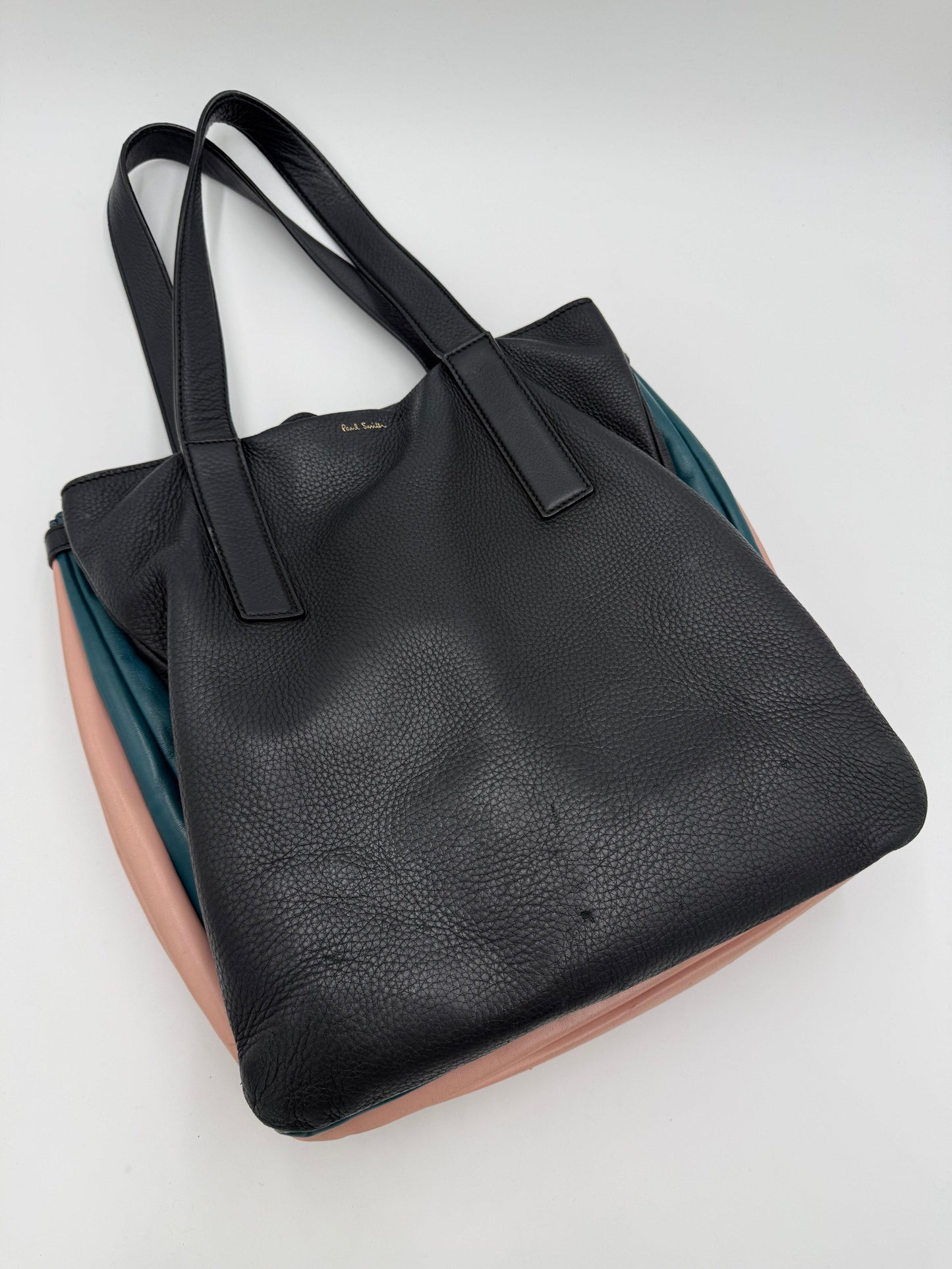 Paul Smith Borsa Tote Concertina in Pelle Martellata Color-Block Blu Navy - Pally Vintage Closet