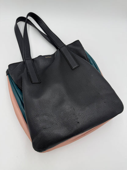 Paul Smith Borsa Tote Concertina in Pelle Martellata Color-Block Blu Navy - Pally Vintage Closet