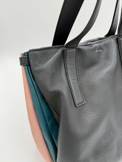 Paul Smith Borsa Tote Concertina in Pelle Martellata Color-Block Blu Navy - Pally Vintage Closet