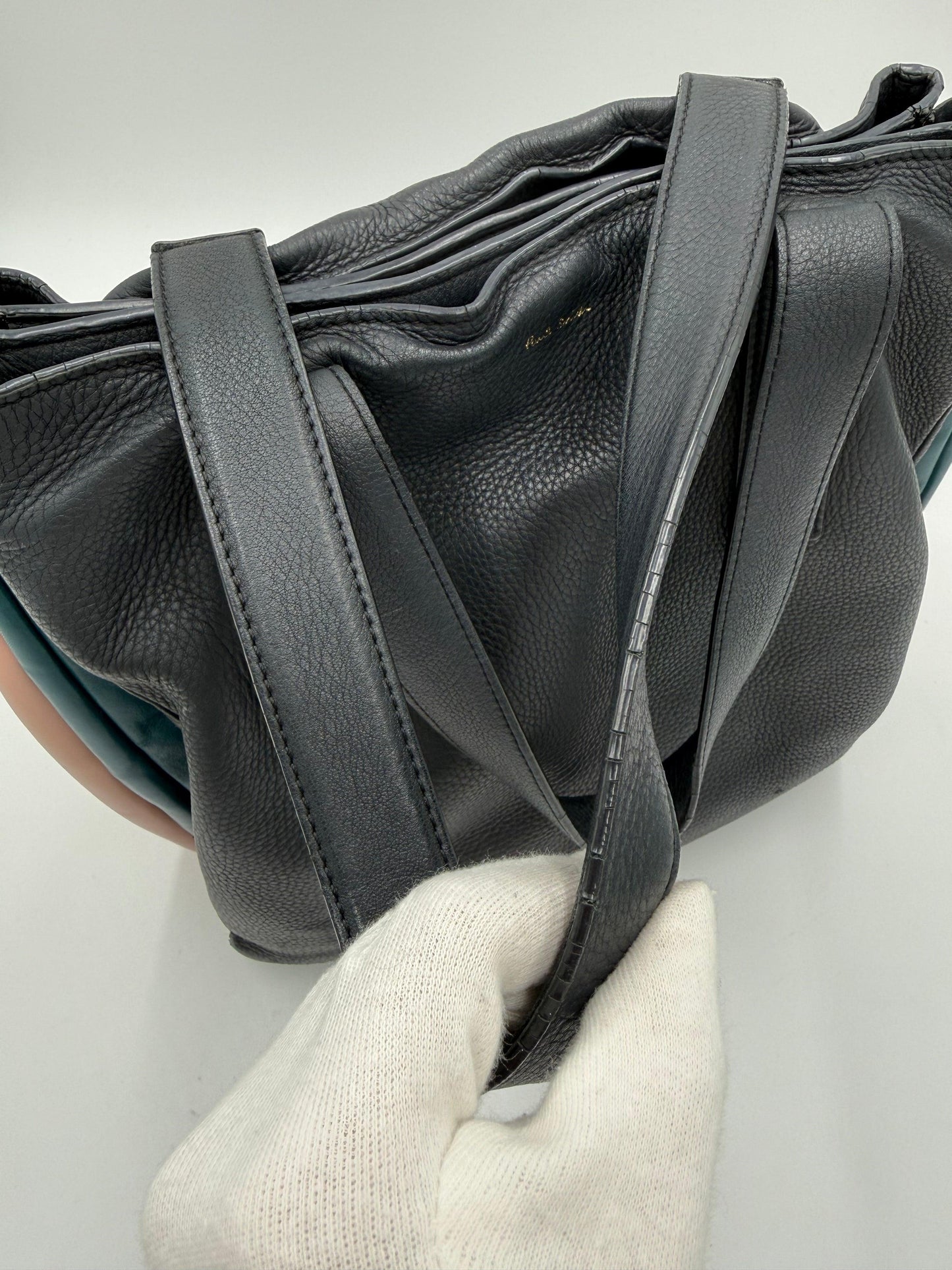 Paul Smith Borsa Tote Concertina in Pelle Martellata Color-Block Blu Navy - Pally Vintage Closet