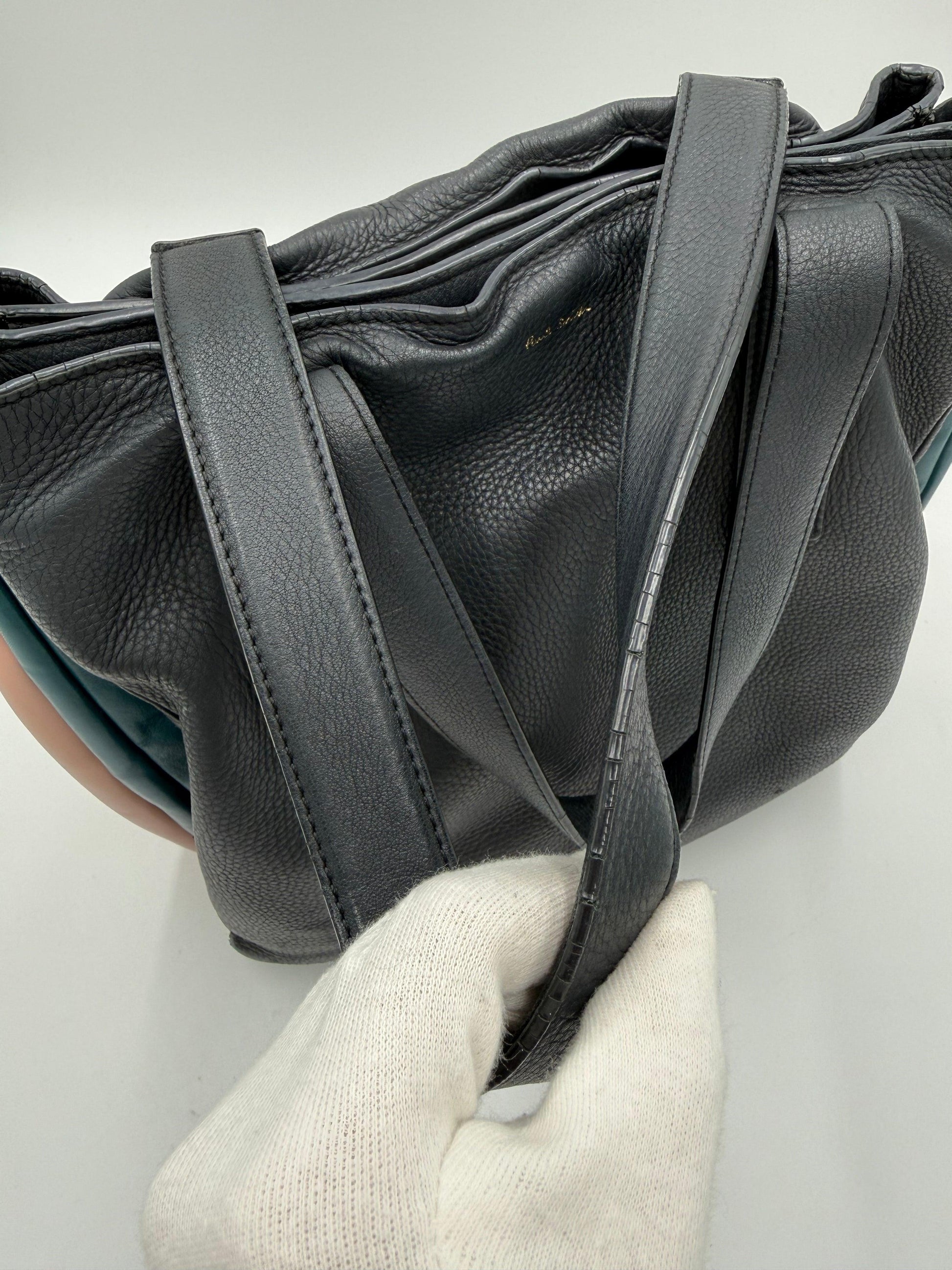 Paul Smith Borsa Tote Concertina in Pelle Martellata Color-Block Blu Navy - Pally Vintage Closet