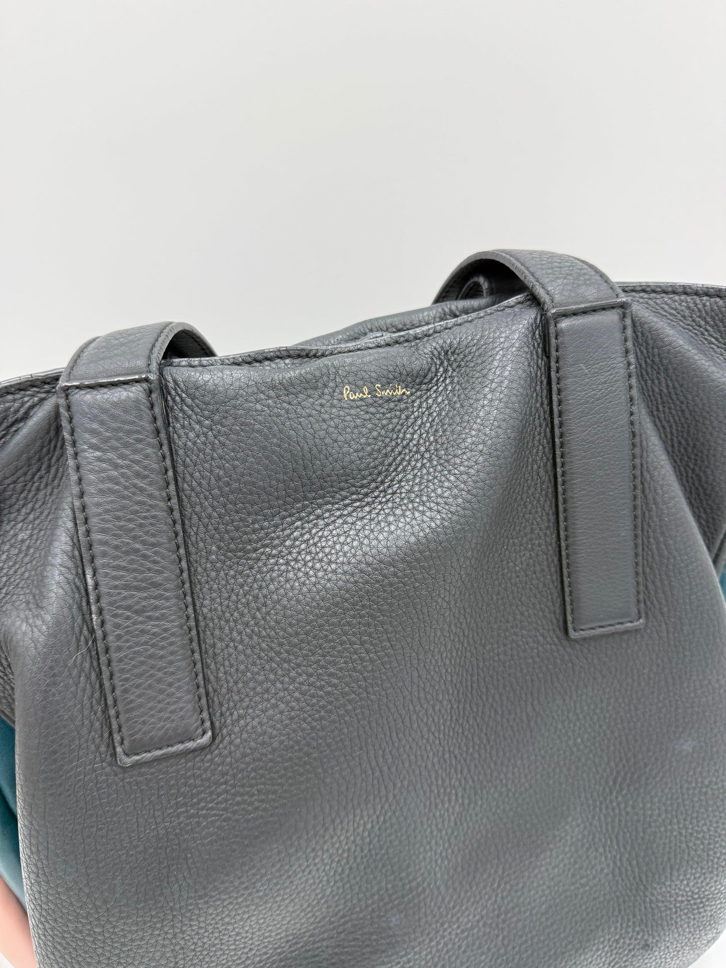 Paul Smith Borsa Tote Concertina in Pelle Martellata Color-Block Blu Navy - Pally Vintage Closet