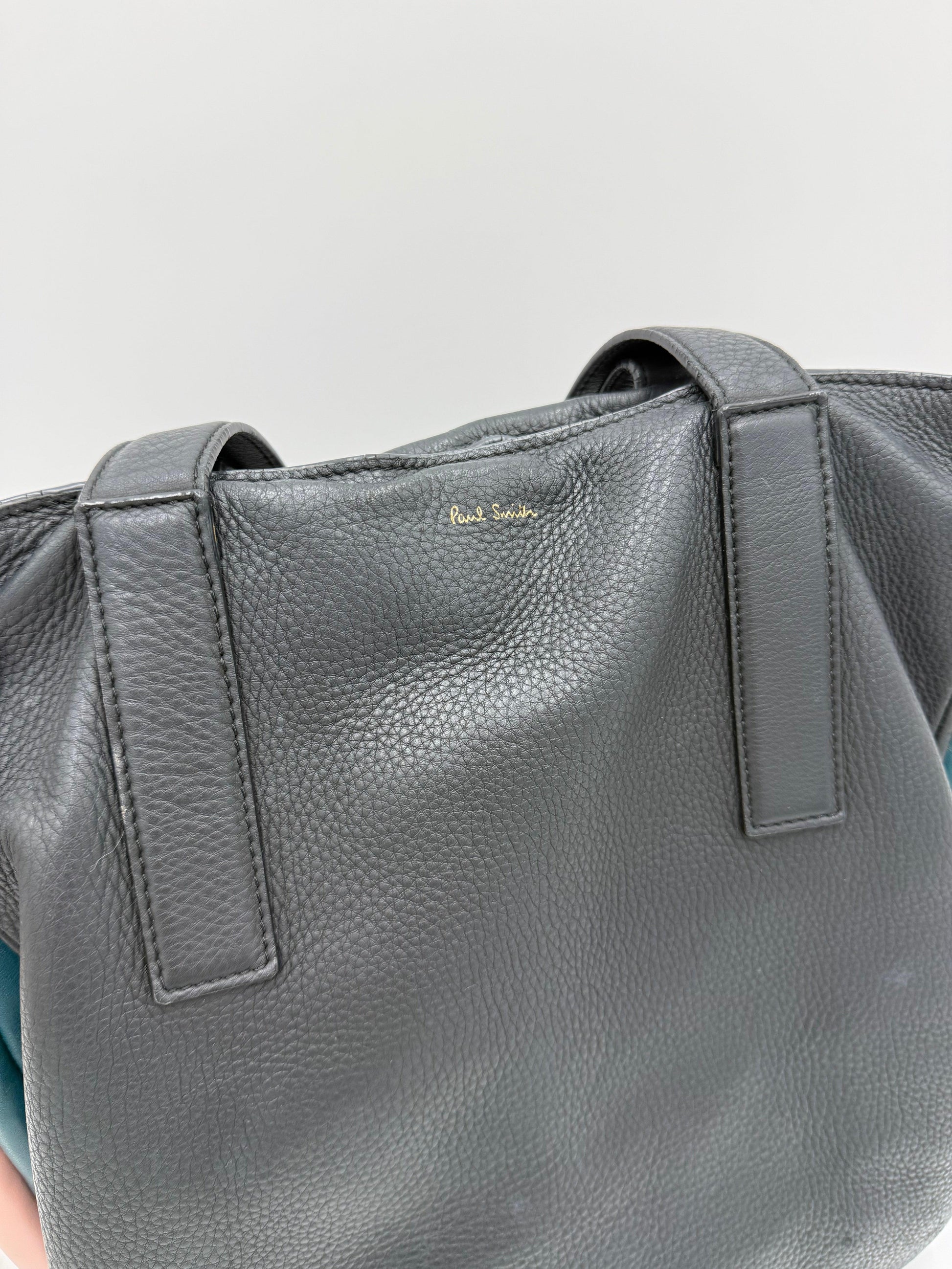 Paul Smith Borsa Tote Concertina in Pelle Martellata Color-Block Blu Navy - Pally Vintage Closet