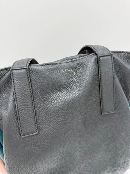 Paul Smith Borsa Tote Concertina in Pelle Martellata Color-Block Blu Navy - Pally Vintage Closet