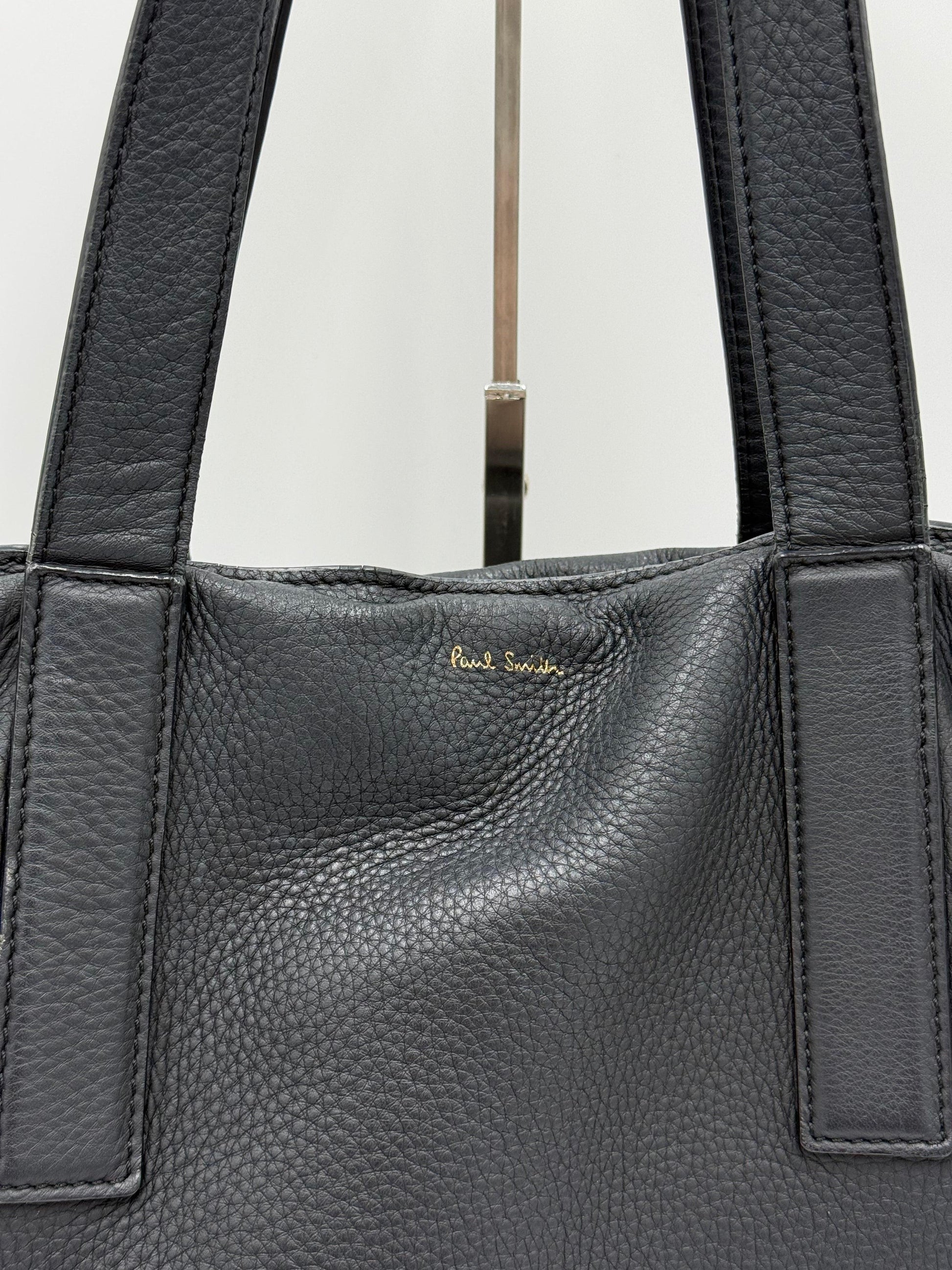 Paul Smith Borsa Tote Concertina in Pelle Martellata Color-Block Blu Navy - Pally Vintage Closet