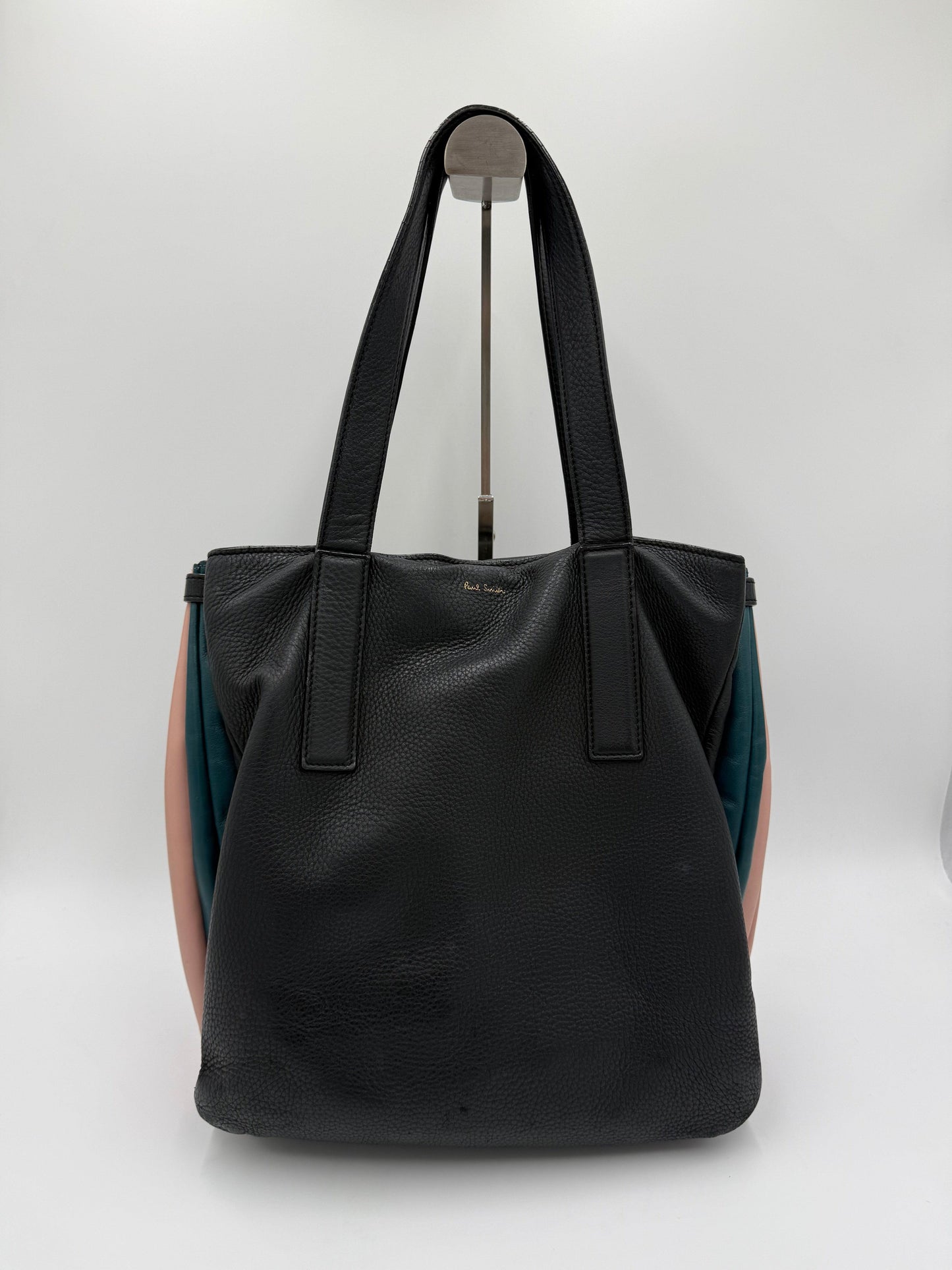 Paul Smith Borsa Tote Concertina in Pelle Martellata Color-Block Blu Navy - Pally Vintage Closet