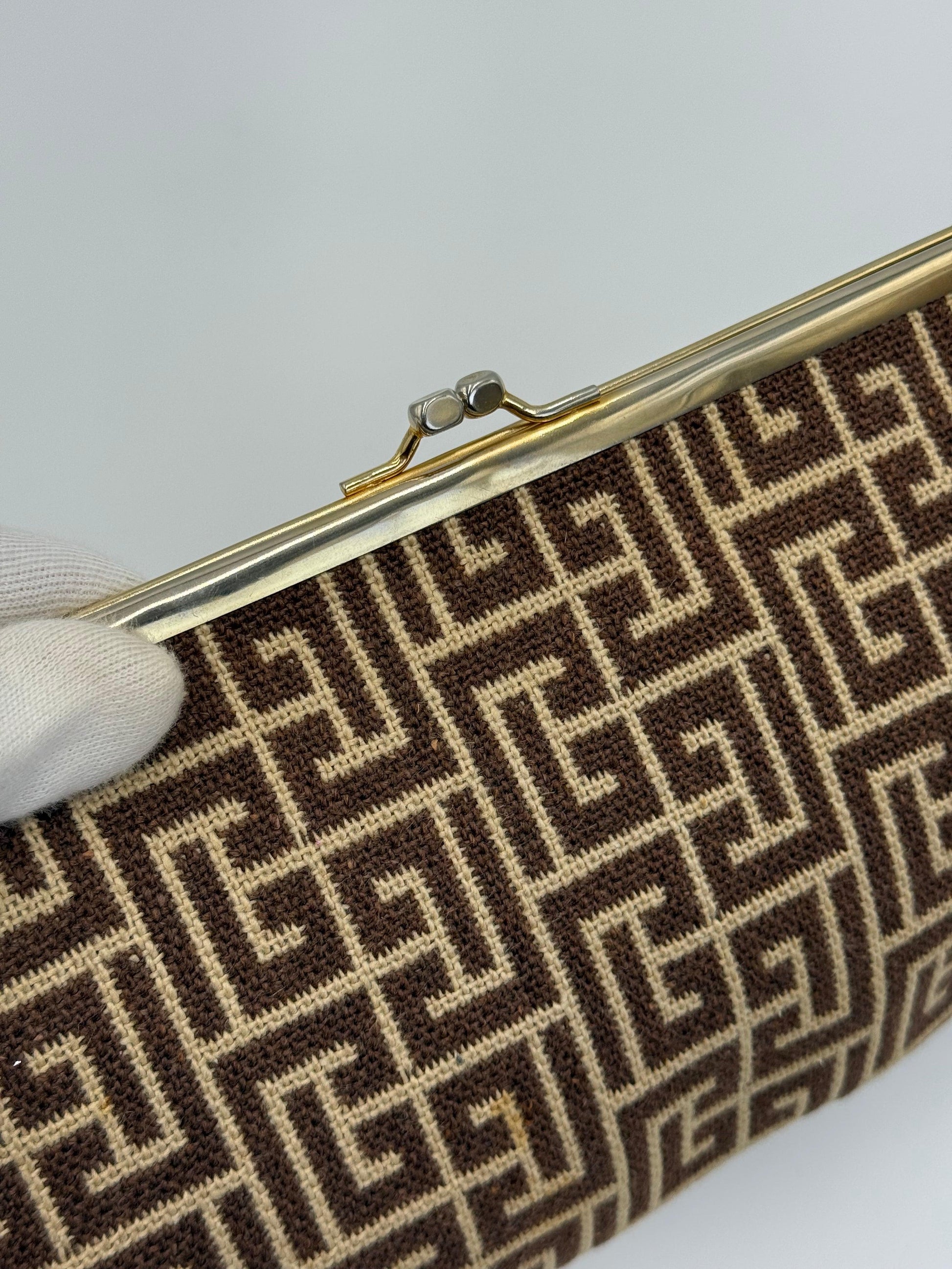 Pierre Balmain Pochette Vintage in Tela Jacquard Marrone e Beige - Pally Vintage Closet