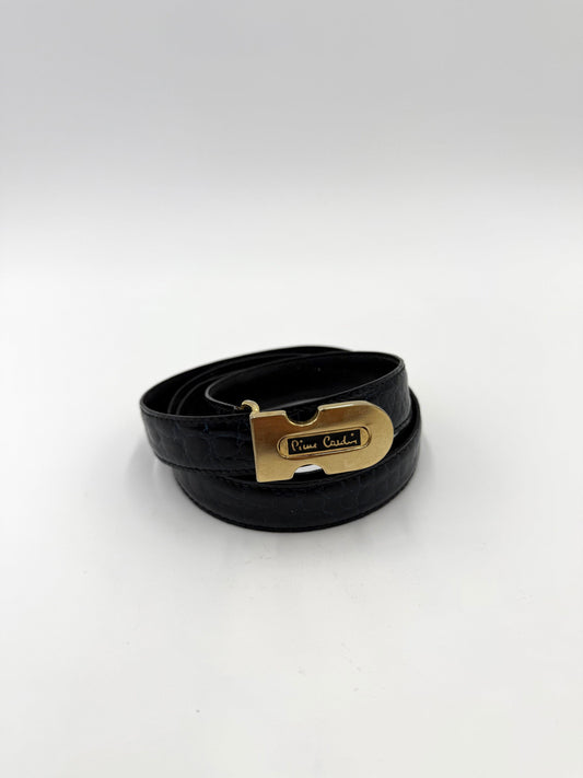 Pierre Cardin Cintura Vintage in Pelle Stampa Coccodrillo Nera - Pally Vintage Closet