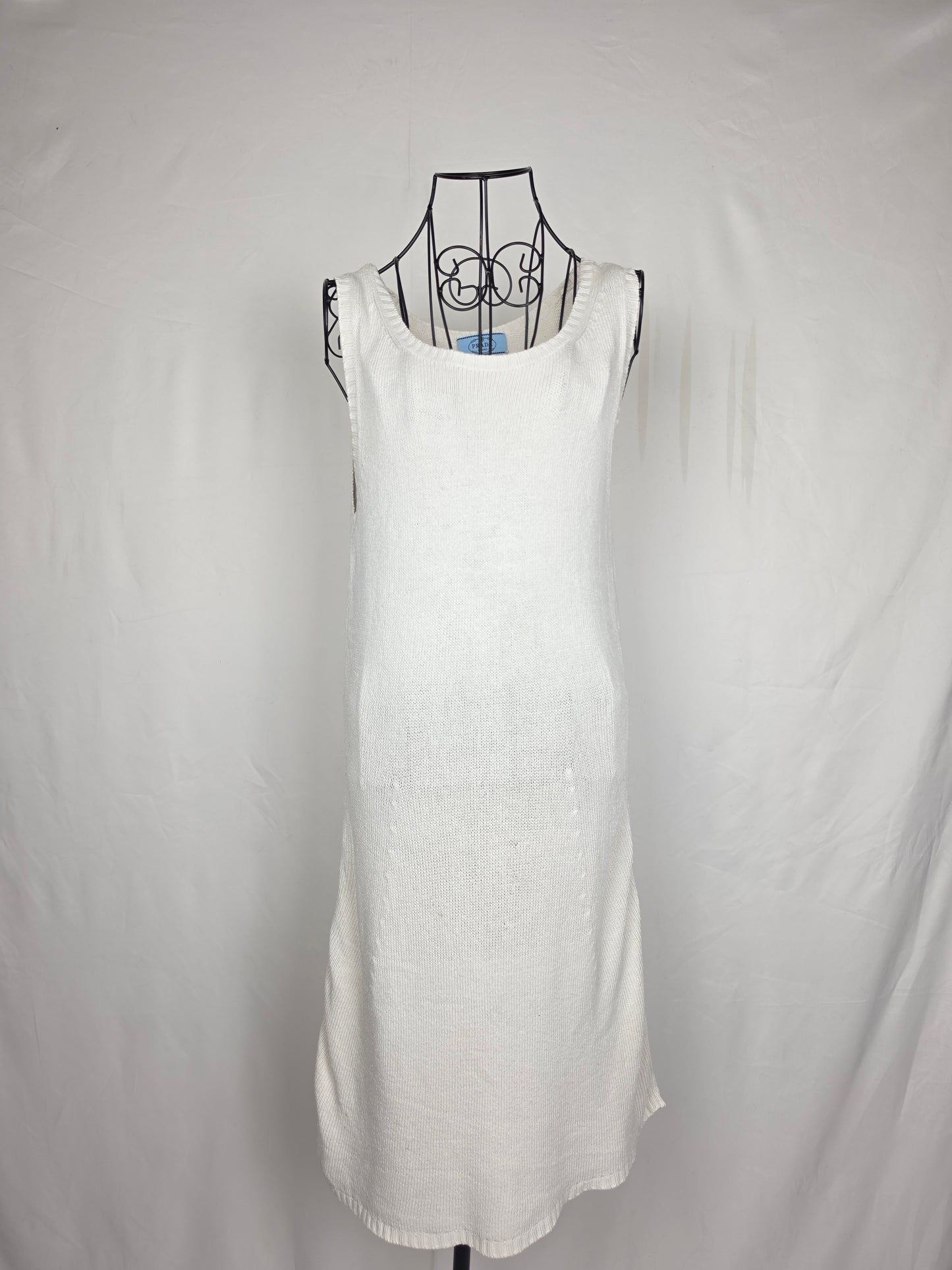 Prada Abito Smanicato in Maglia Bianco Panna - Pally Vintage Closet
